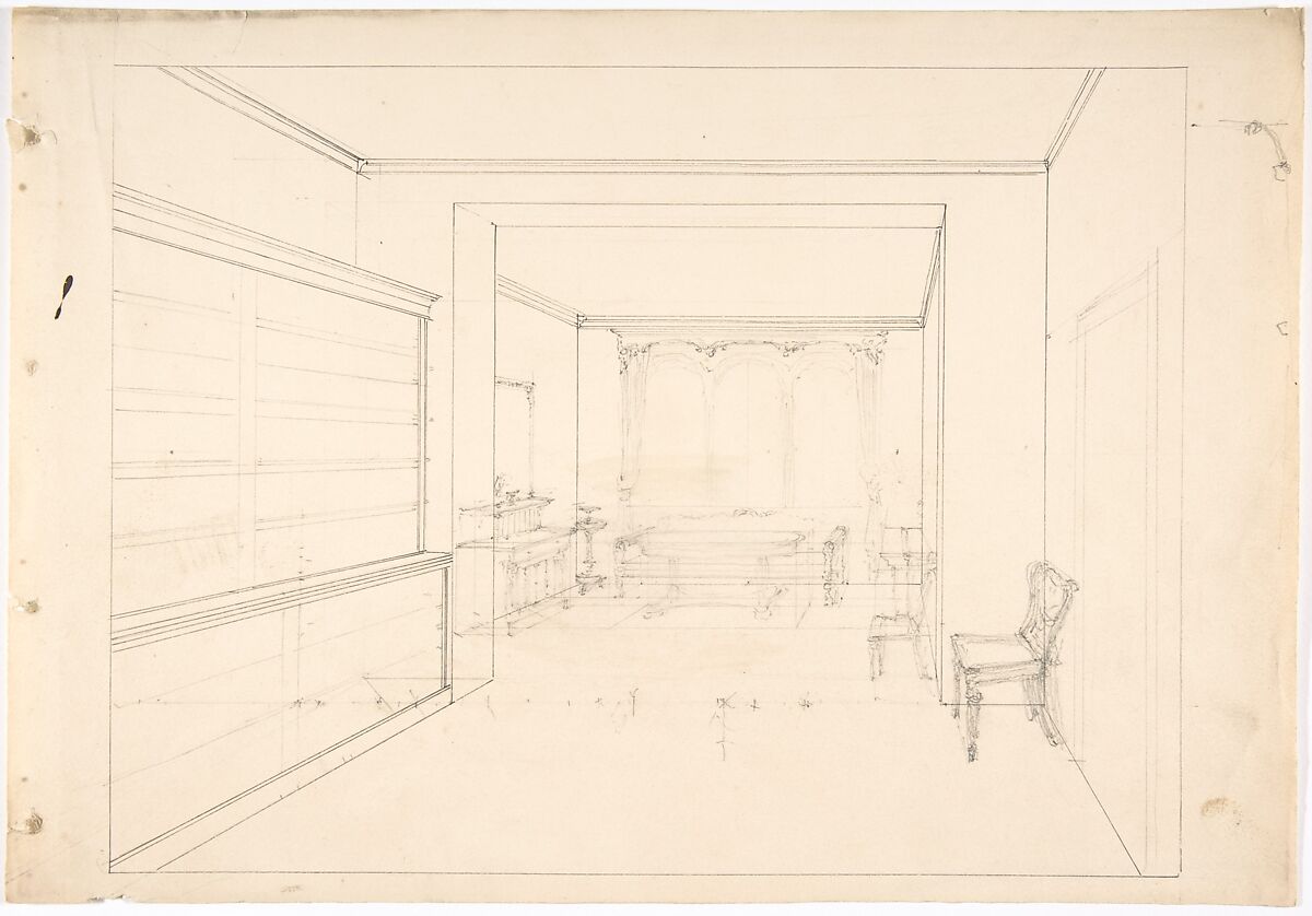 Perspective Drawing of an Interior, Anonymous, British, 19th century, Graphite 