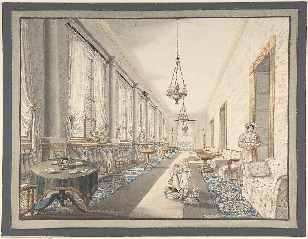 Interior, Leningrad?, Charles de Brocktorff (Danish, active 1830), Watercolor 