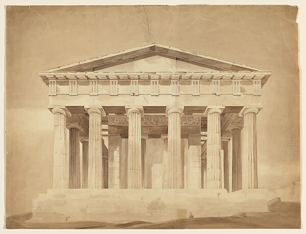View of the Parthenon, Anonymous, British, 19th century, Brush and brown wash 