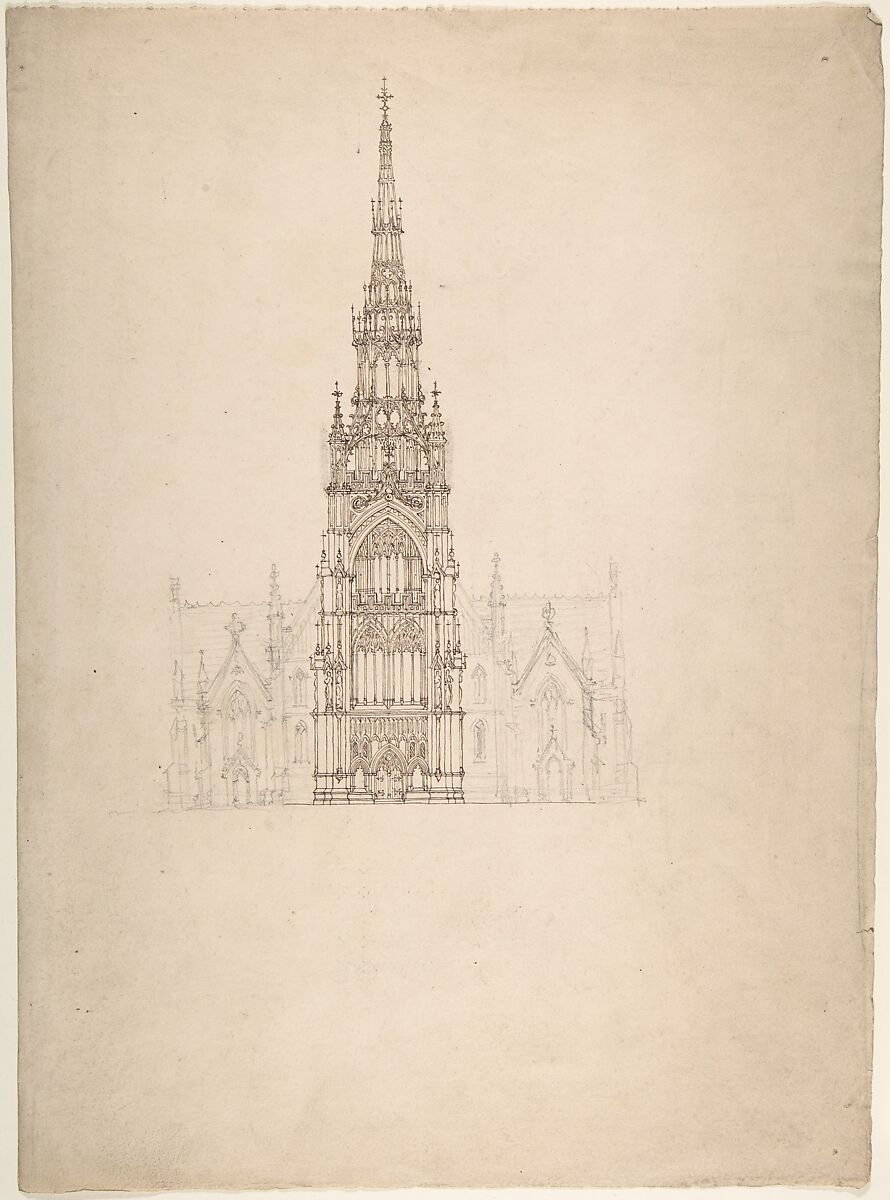Design for a Church in the Decorated Style, Perspective, Anonymous, British, 19th century, Pen and ink and graphite 