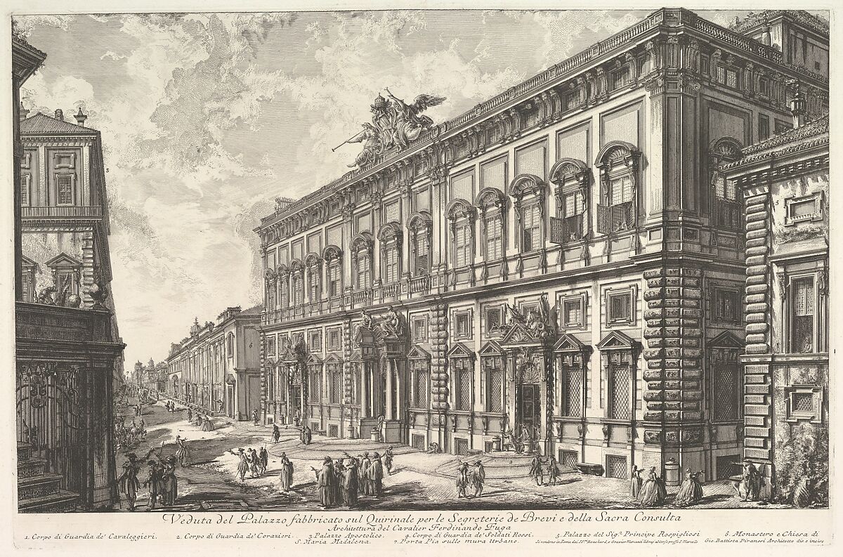 View of the Palazzo della Consulta on the Quirinal housing the Papal Secreteriat, from Vedute di Roma (Roman Views), Giovanni Battista Piranesi (Italian, Mogliano Veneto 1720–1778 Rome), Etching; first state of six (Hind) 