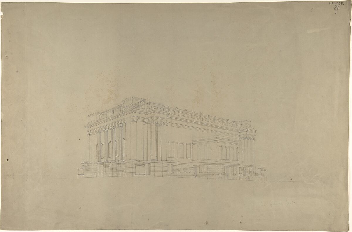 View of a Building in the Ionic Style, Harvey Lonsdale Elmes (British, Orving near Chichester 1814–1847 Jamaica), Graphite 