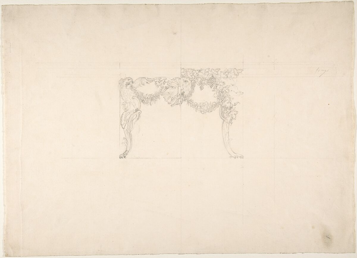 Table Design with Bacchus and Boar's Head, and Alternate Design, Anonymous, British, 19th century, Graphite 