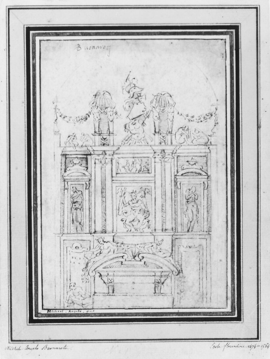 Architectural Study, After Michelangelo Buonarroti (Italian, Caprese 1475–1564 Rome), Pen and brown ink
