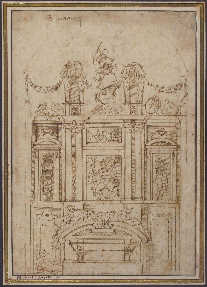 Architectural Study, After Michelangelo Buonarroti (Italian, Caprese 1475–1564 Rome), Pen and brown ink