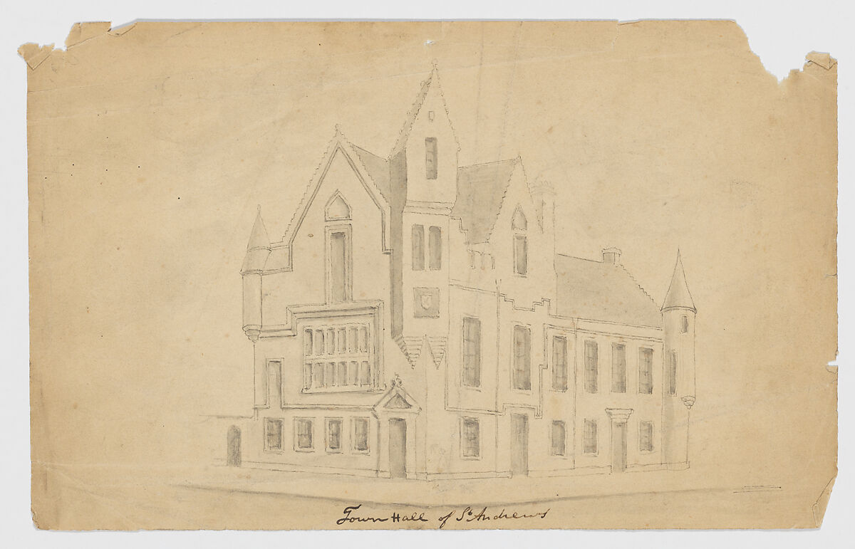 St. Andrews Town Hall, Attributed to Sir Charles Barry (British, London 1795–1860 London), Brush and gray wash over pen and ink 