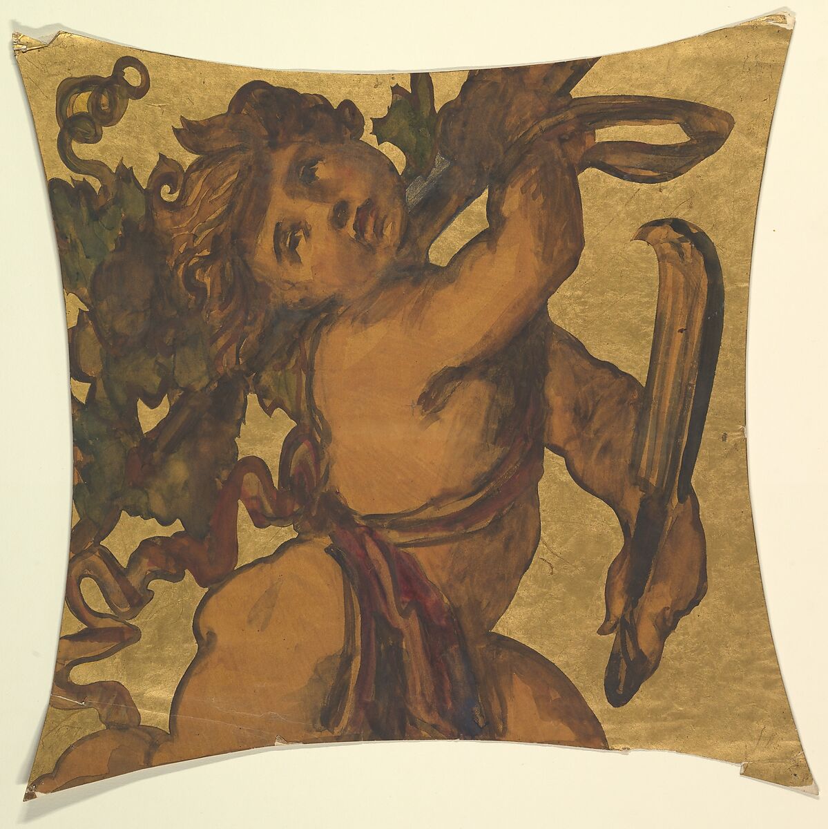 Study for ceiling decoration, Anonymous, British, 19th century, Gouache and gold pigment 