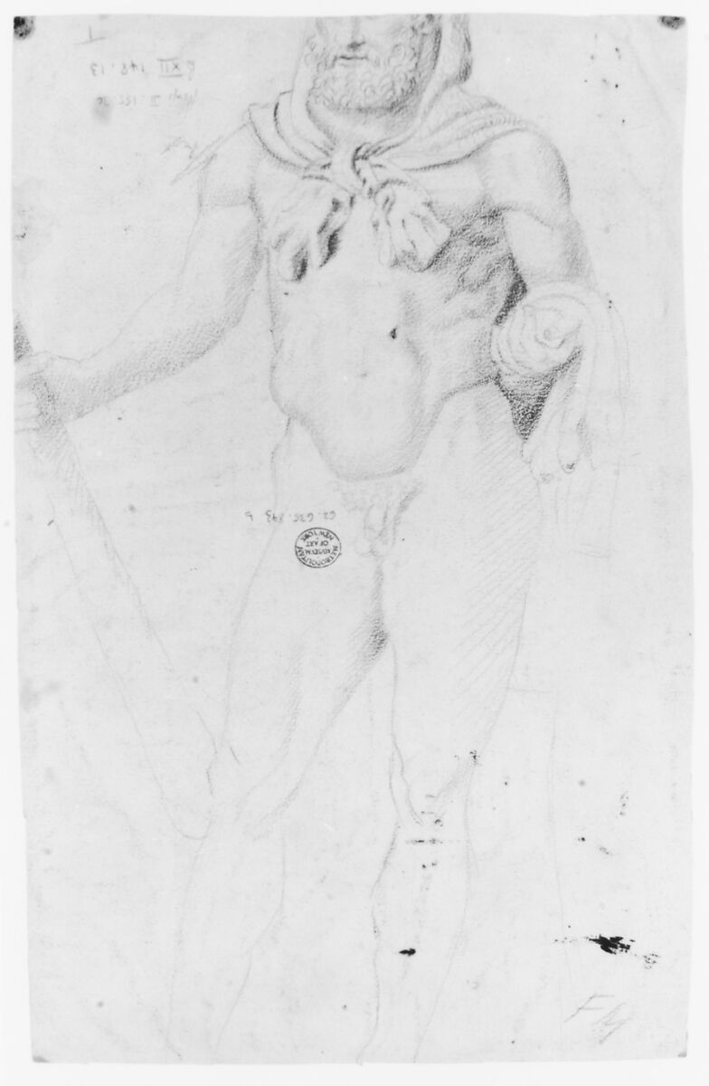 Figure Studies; Landscape (recto); Copy after Antique Style Hercules Statue (verso), Anonymous, Italian, Florentine, second half of the 16th century, Red chalk; some black chalk