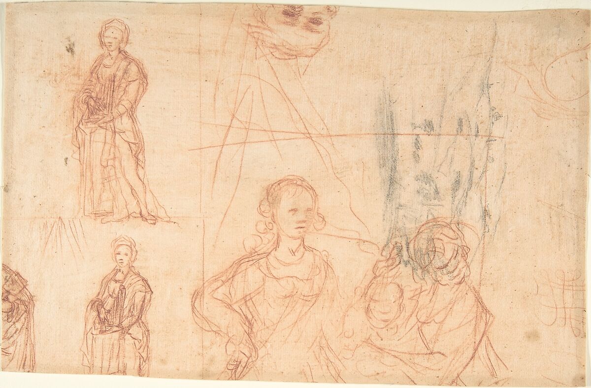 Figure Studies; Landscape (recto); Copy after Antique Style Hercules Statue (verso), Anonymous, Italian, Florentine, second half of the 16th century, Red chalk; some black chalk 