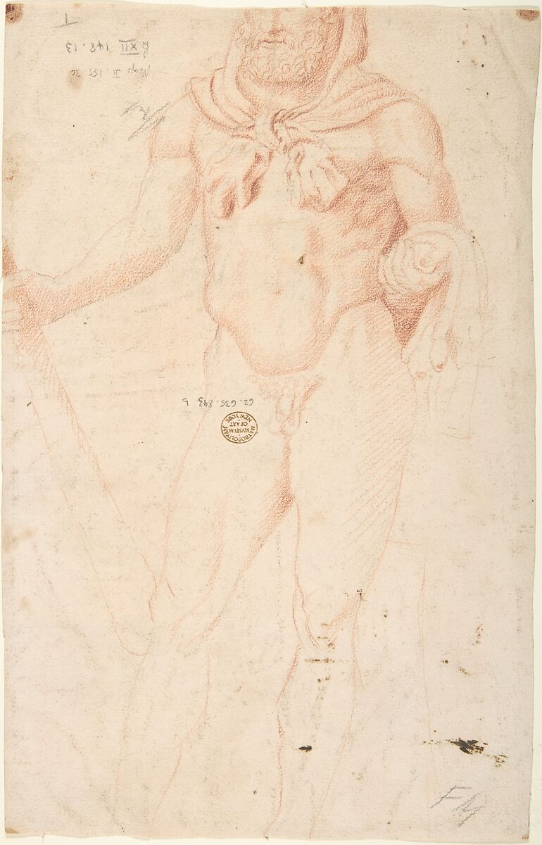 Figure Studies; Landscape (recto); Copy after Antique Style Hercules Statue (verso), Anonymous, Italian, Florentine, second half of the 16th century, Red chalk; some black chalk