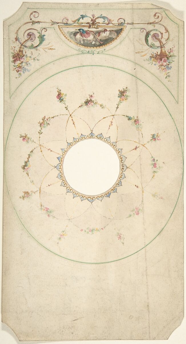 Ceiling Design with Center Cut Out, Attributed to J. S. Pearse (British, active 1854–68), Pen and ink and watercolor 