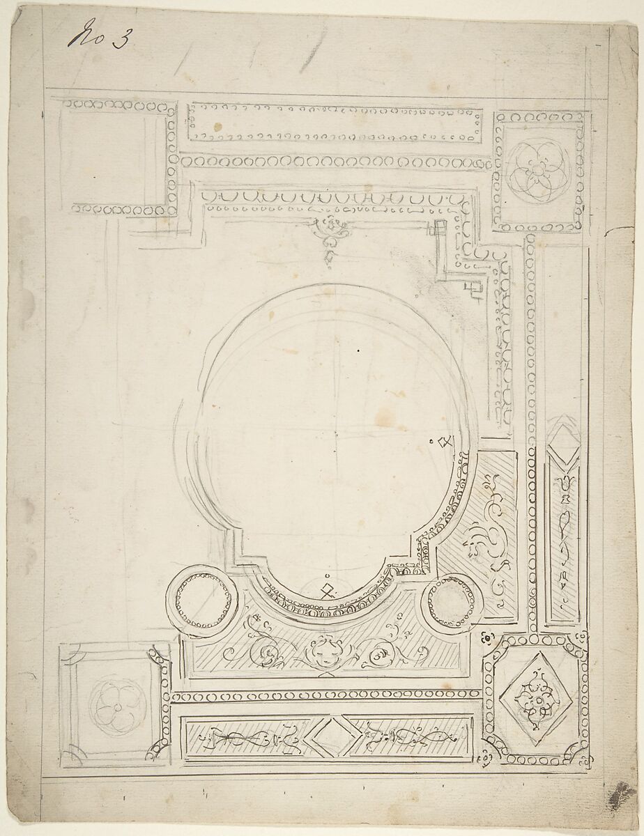 Design for Paneled Ceiling, Anonymous, British, 19th century, Graphite and pen 