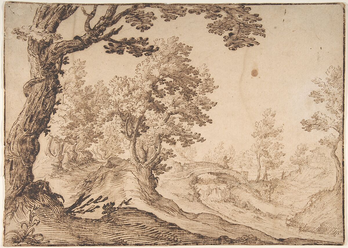 Landscape, Ercole Bazicaluva (Italian, born Pisa (?), ca. 1600, active Florence ca. 1638), Pen and brown ink 