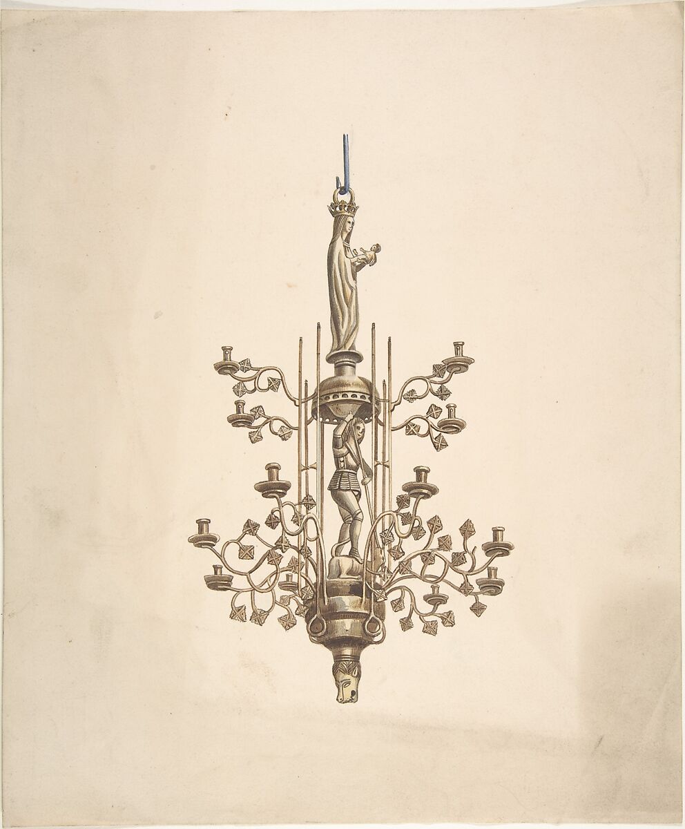 Design for a candelabrum, Anonymous, British, 19th century, Pen and brown ink, brush and gray wash