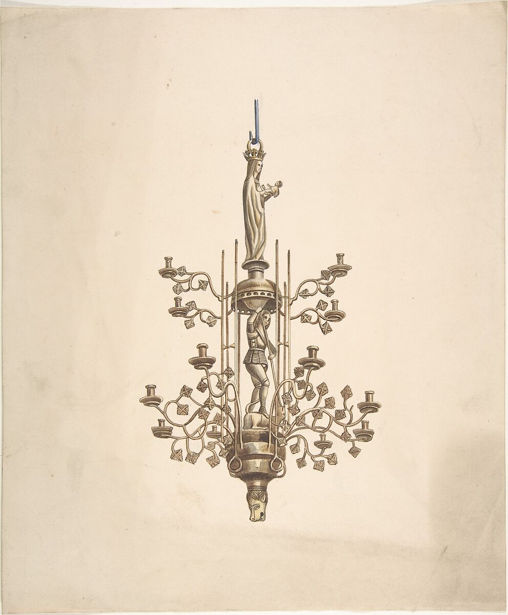 Design for a candelabrum, Anonymous, British, 19th century, Pen and brown ink, brush and gray wash 