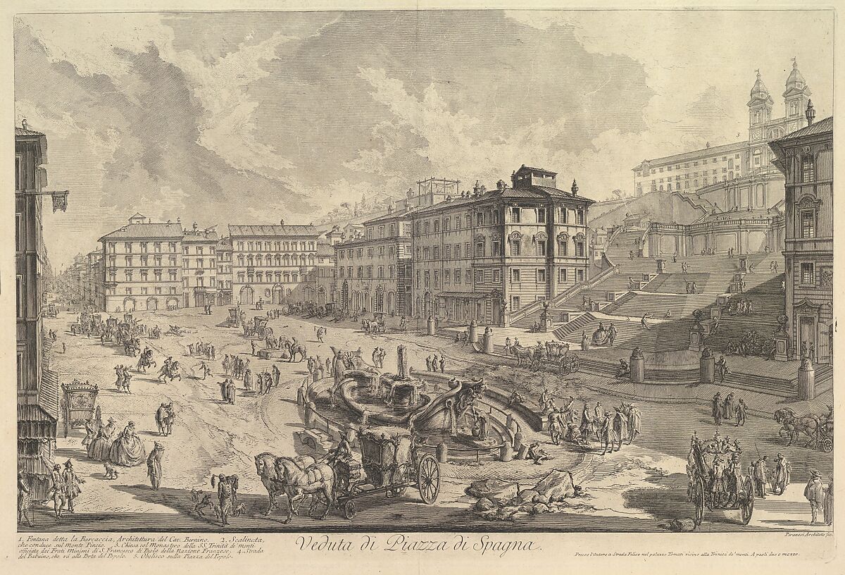 The Piazza di Spagna (Veduta di Piazza di Spagna), Giovanni Battista Piranesi (Italian, Mogliano Veneto 1720–1778 Rome), Etching 