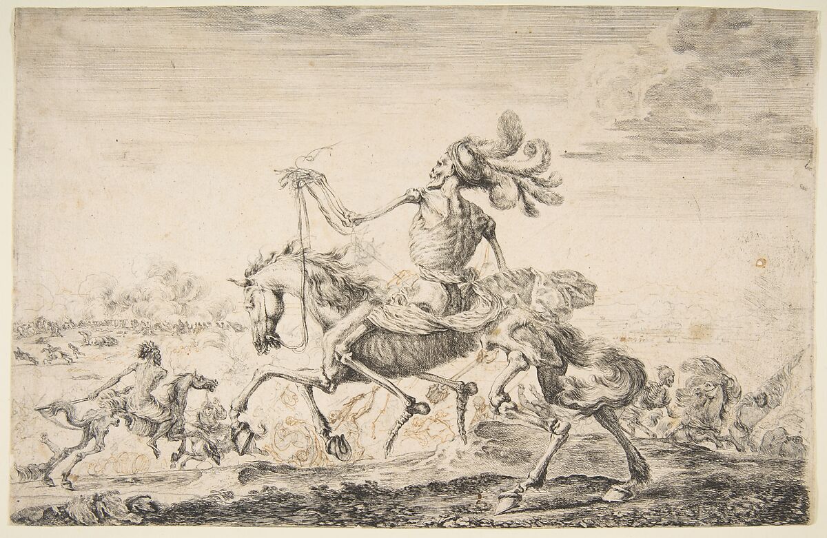 Death on the Battlefield, from 'The five deaths' (Les cinq Morts), Stefano della Bella (Italian, Florence 1610–1664 Florence), Etching; proof state retouched with graphite and pen and brown ink 