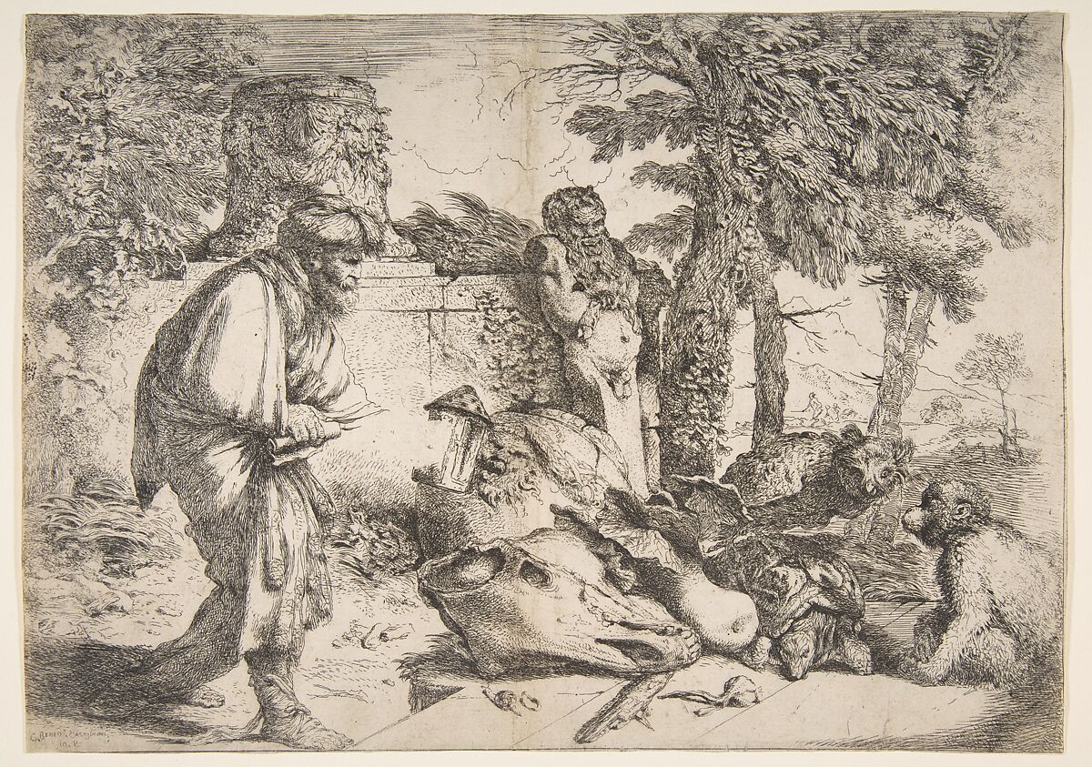Diogenes in search of an honest man, Giovanni Benedetto Castiglione (Il Grechetto) (Italian, Genoa 1609–1664 Mantua), Etching 