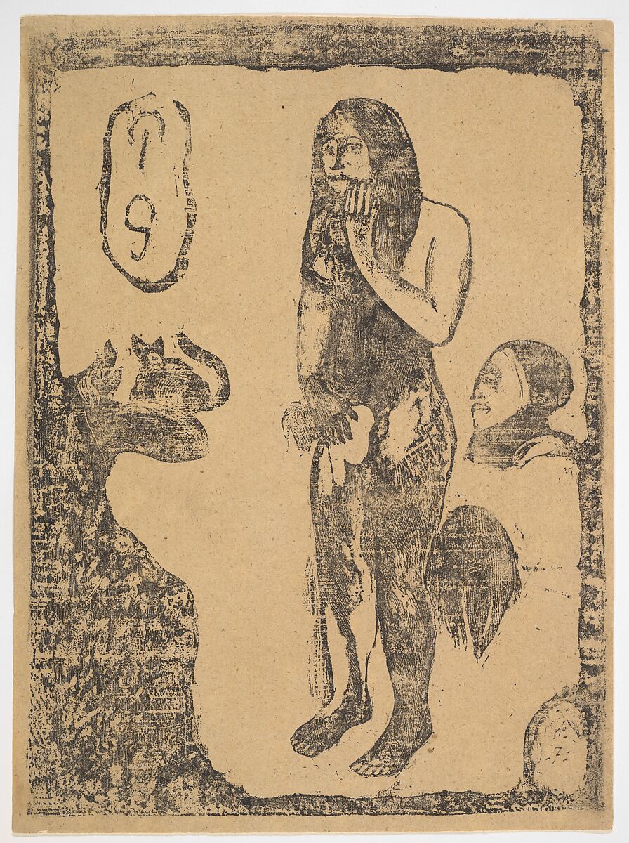 Eve, Paul Gauguin (French, Paris 1848–1903 Atuona, Hiva Oa, Marquesas Islands), Woodcut printed in black ink on heavy light brown wove paper 