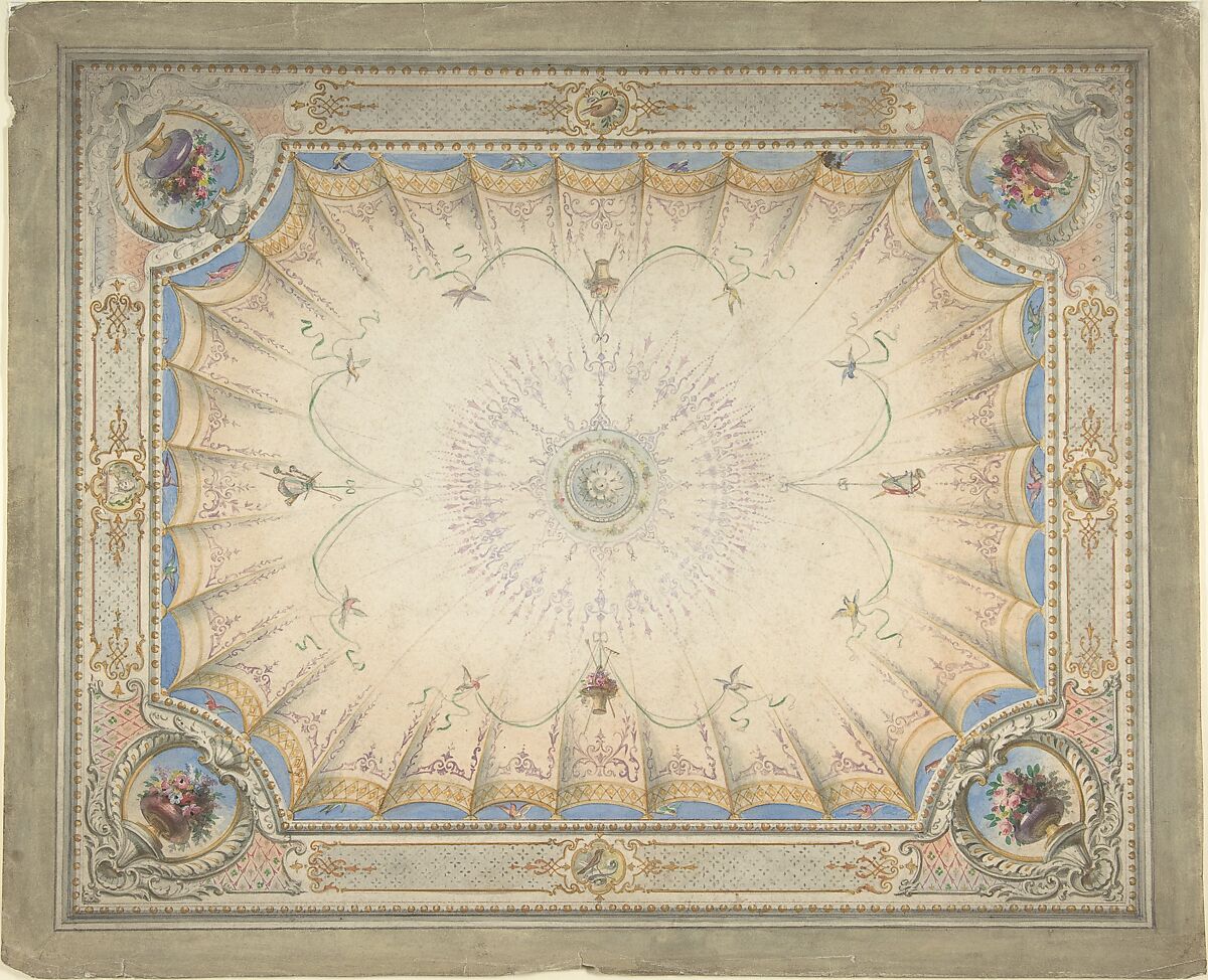 Ceiling Design for the Boudoir, Ardgowan, Attributed to J. S. Pearse (British, active 1854–68), Watercolor over graphite 