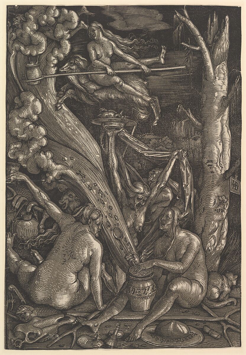 The Witches, Hans Baldung (called Hans Baldung Grien) (German, Schwäbisch Gmünd (?) 1484/85–1545 Strasbourg), Chiaroscuro woodcut in two blocks, printed in gray and black; second of two states 