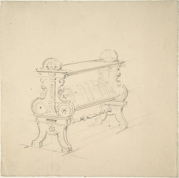 Design for Small Table or Bookshelf, John Dibblee Crace (British, London 1838–1919 London)  , and Son, Graphite 