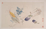 Flowers, Birds, Vegetables and Insects, Wang Xuetao (Chinese, 1903–1982), Album of twelve leaves; ink and color on paper, China