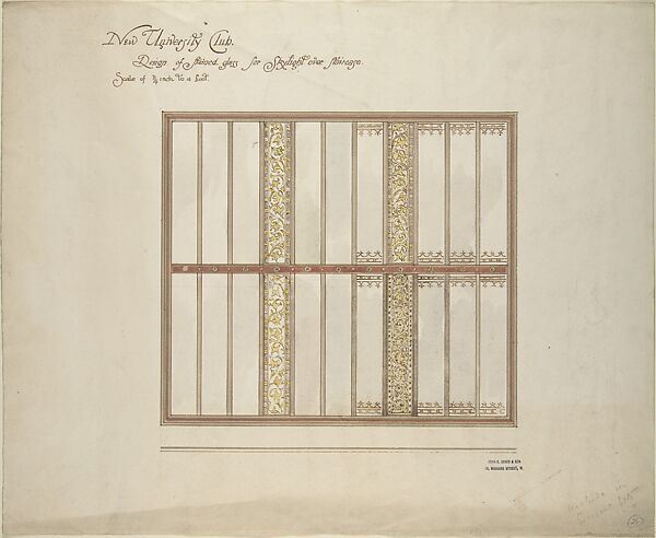 Design for Skylight, New University Club, John Dibblee Crace (British, London 1838–1919 London), Pen and brown ink and watercolor over graphite 