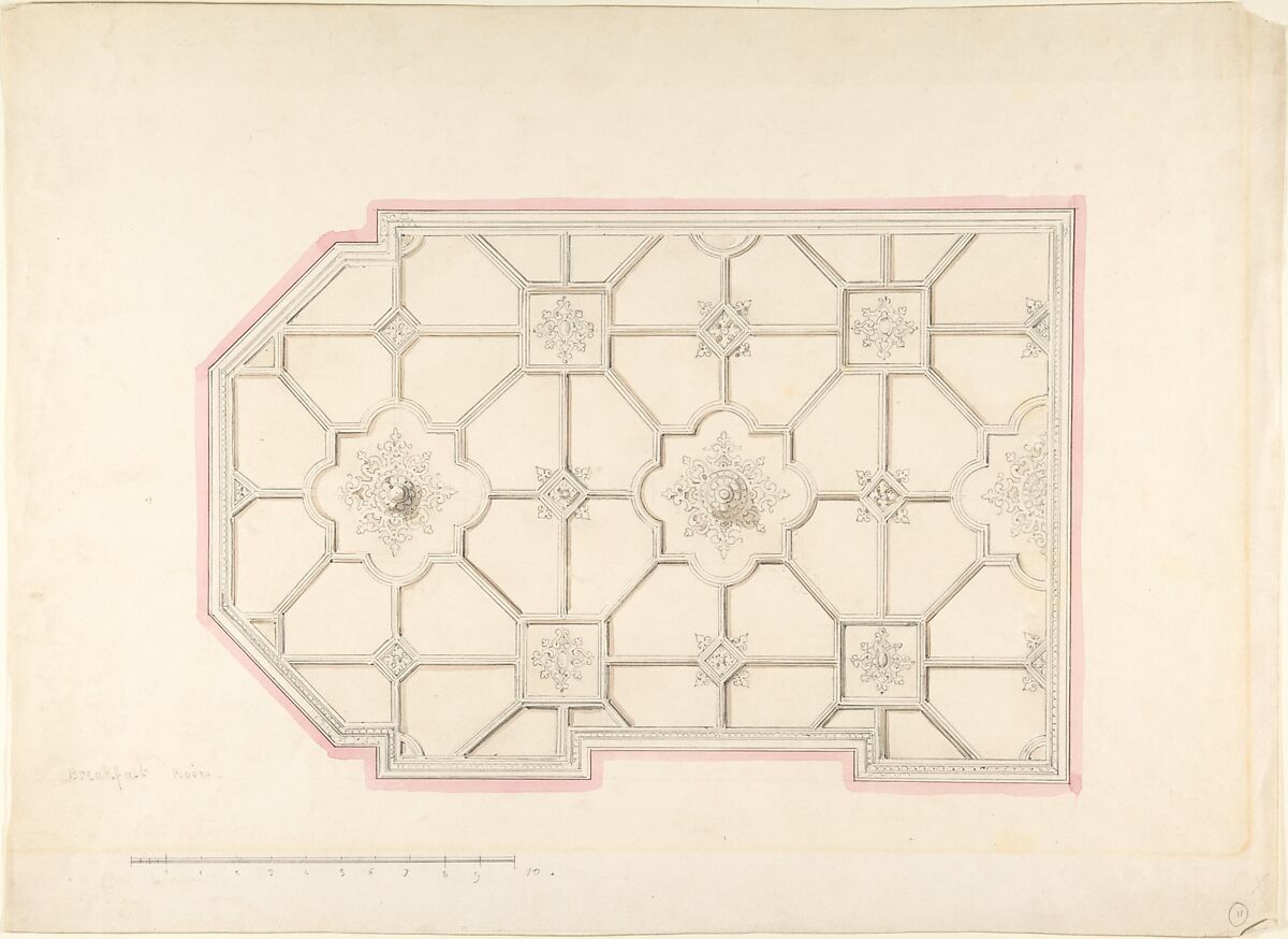 Ceiling design, John Gregory Crace (British, London 1809–1889 Dulwich)  , and Son, Graphite, brush and wash and watercolor 