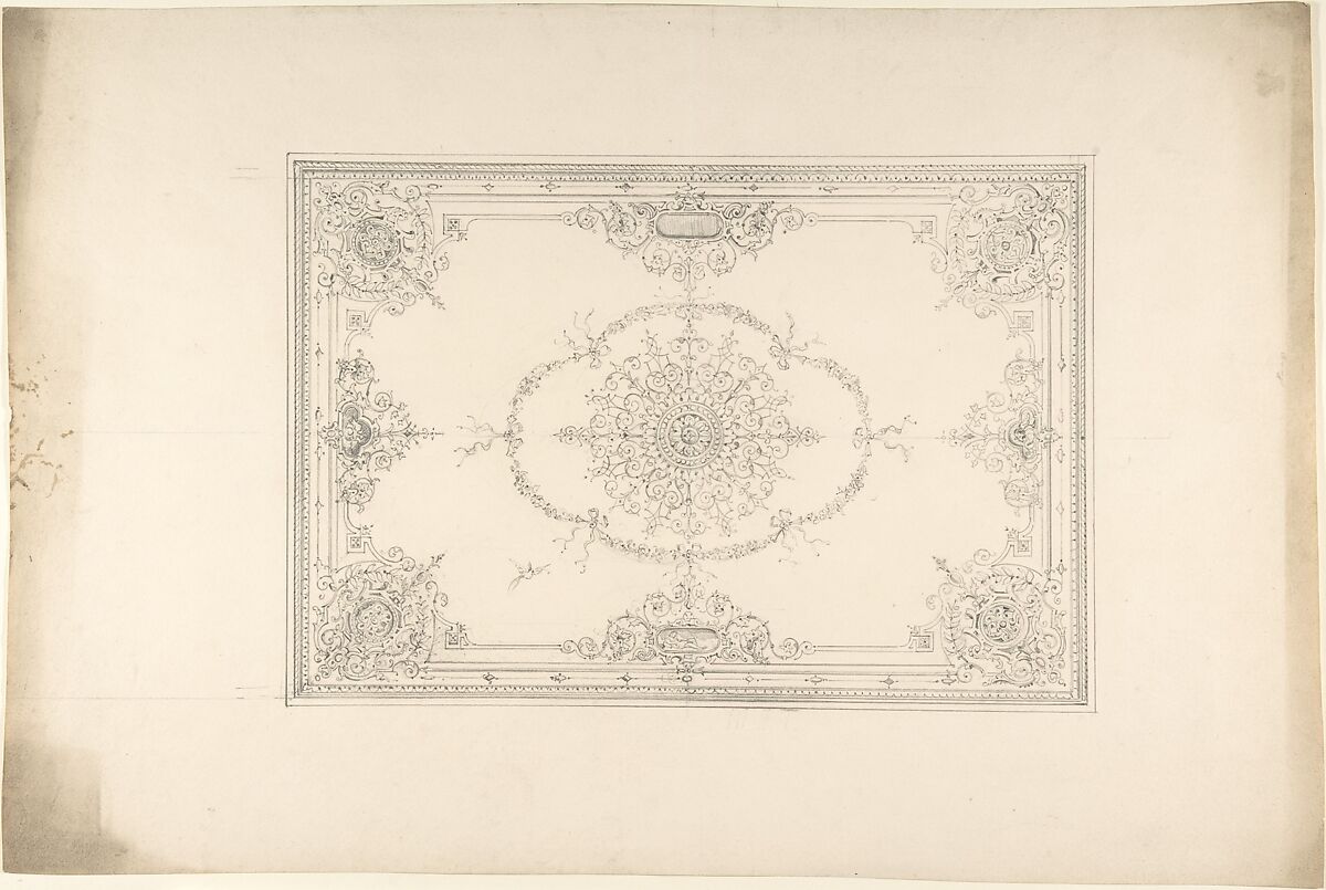 Rococo Style Ceiling Design, John Gregory Crace (British, London 1809–1889 Dulwich)  , and Son, Graphite 