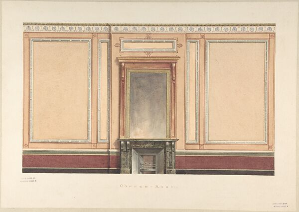 Coffee Room Elevation, Pompeian style, John Gregory Crace (British, London 1809–1889 Dulwich)  , and Son, Graphite and watercolor 