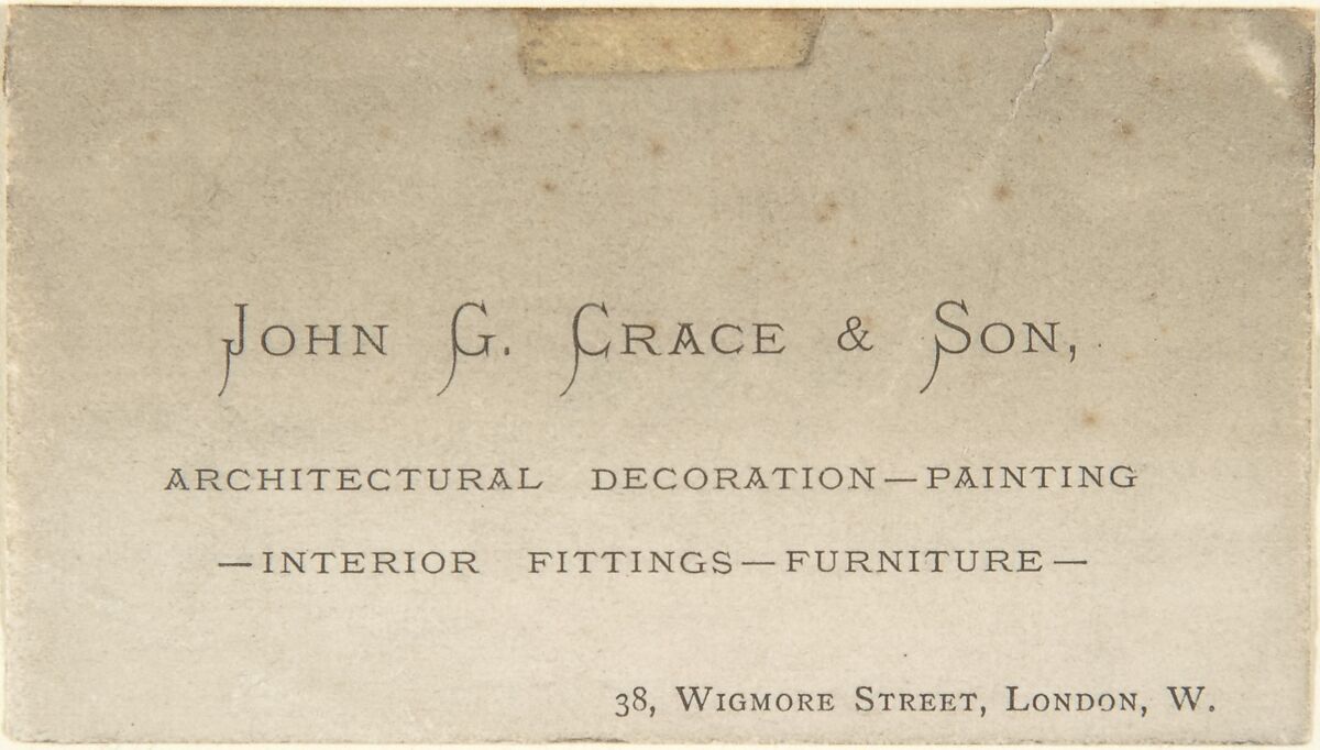 Business Card, John Gregory Crace (British, London 1809–1889 Dulwich)  , and Son, Printed engraved lettering 