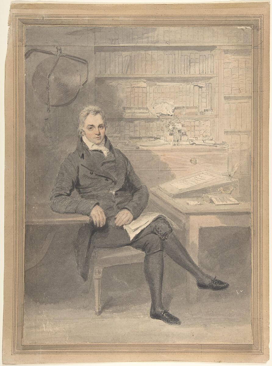 Portrait of a Man, Seated in Front of a Writing Desk, Henry Edridge (British, Paddington, Middlesex 1769–1821 London), Watercolor over graphite with touches of gouache (bodycolor) 