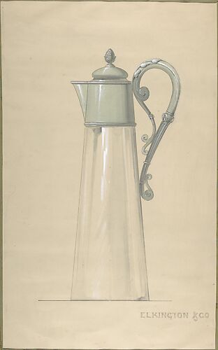 Design for a Lidded Crystal and Silver-Plated Water Pitcher or Claret Jug