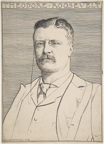 Portrait of Theodore Roosevelt, Frank Lewis Emanuel (British, London 1865–1948 London), Pen and black ink 
