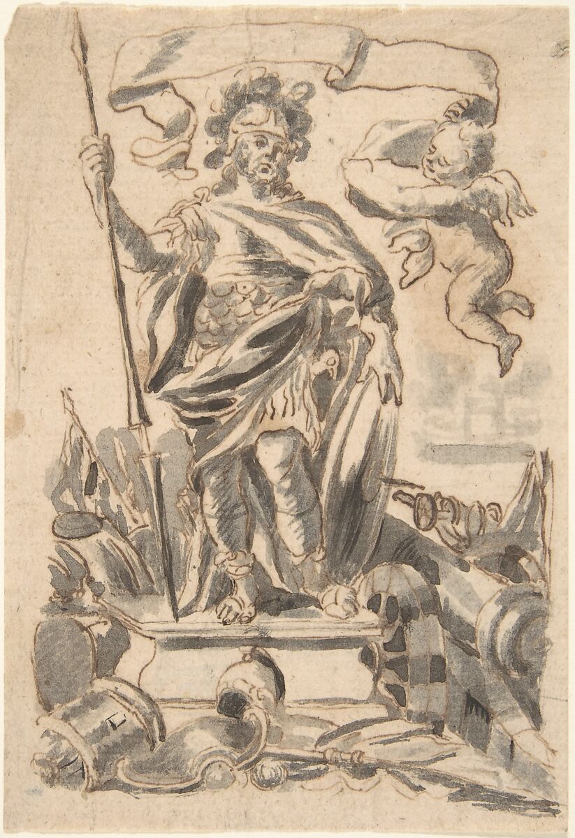 Design for a Book Illustration, Attributed to William Faithorne the Elder (British, London ca. 1620–1691 London), Pen and brown ink, brush and gray wash, over graphite 