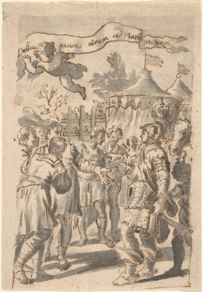 Design for a Book Illustration, Attributed to William Faithorne the Elder (British, London ca. 1620–1691 London), Pen and brown ink, brush and gray wash, over graphite 