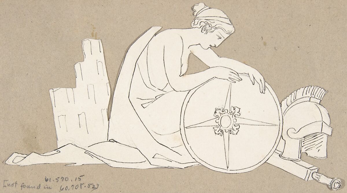 Design for large fireplace white tiles produced in Wedgwood's factory, After John Flaxman (British, York 1755–1826 London), Pen and black ink over graphite 