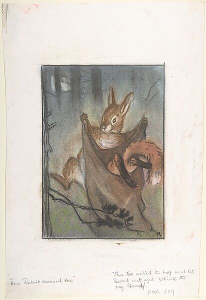 "How Rabbit Deceived Fox": Canadian Fairy Tales, Marcia Lane Jarret Foster (British, 1897–active 1968), Pastel, watercolor and graphite 