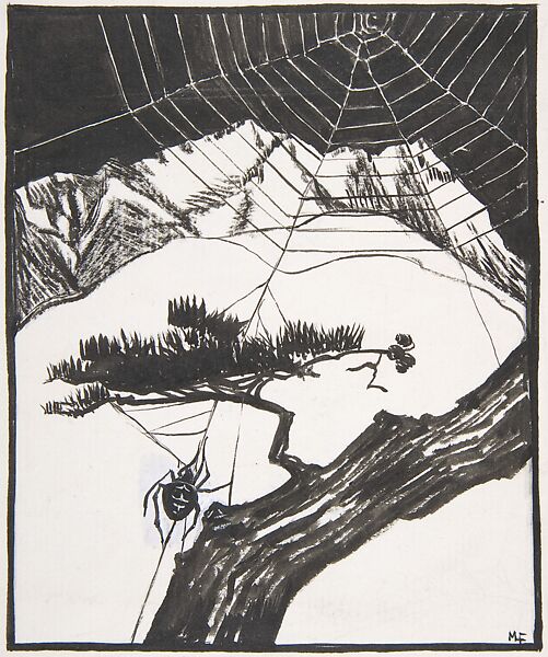 "The Fall of the Spider Man": Canadian Fairy Tales, Marcia Lane Jarret Foster (British, 1897–active 1968), Pen and black ink, brush and wash, touches of white gouache (bodycolor) 
