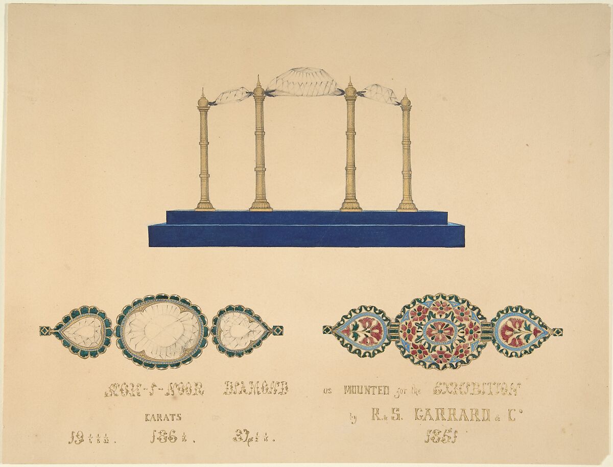 Drawing of the "Koh-I-Noor Diamond", R. S. Garrard &amp; Co. (British, founded 1730), Watercolor and gold paint over graphite 