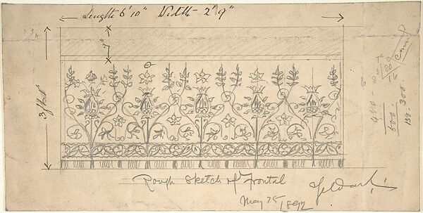 Floral and Geometric Designs for a Frontal, Ernest Geldart (British, London 1848–1929), Graphite 