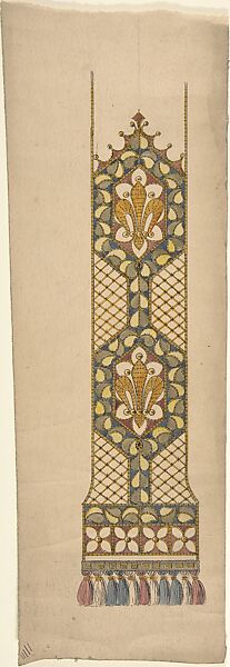 Design for a Stole or Maniple, Ernest Geldart (British, London 1848–1929), Graphite, pen and ink with watercolor 