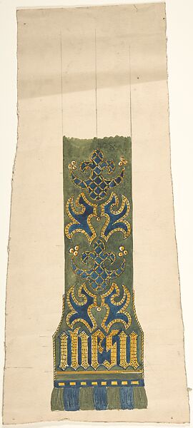 Design for a Stole, Ernest Geldart (British, London 1848–1929), Watercolor, pen and black ink over graphite 