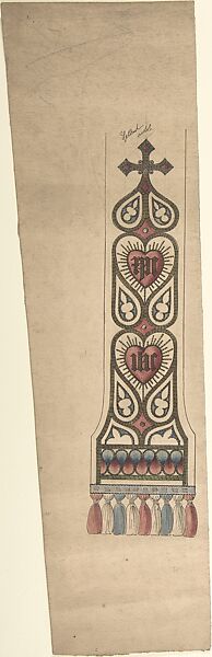 Design for a Stole or Maniple, Ernest Geldart (British, London 1848–1929), Graphite, pen and ink with watercolor 