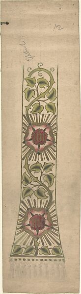 Design for a Stole or Maniple, Ernest Geldart (British, London 1848–1929), Graphite, pen and ink with watercolor 