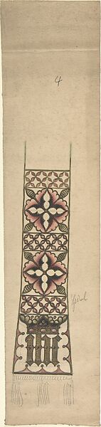 Design for a Stole or Maniple, Ernest Geldart (British, London 1848–1929), Graphite, pen and ink with watercolor 