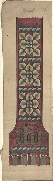 Design for a Stole or Maniple, Ernest Geldart (British, London 1848–1929), Graphite, pen and ink with watercolor 