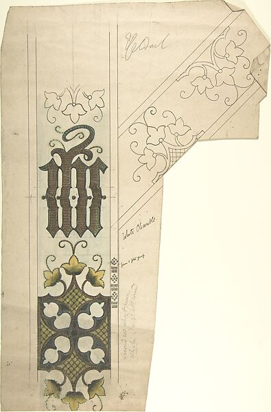 Design for a White Chasuble, Ernest Geldart (British, London 1848–1929), Graphite, pen and ink with watercolor 
