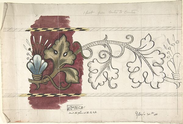 Design for Ecclesiastical Embroidery, Ernest Geldart (British, London 1848–1929), Graphite, pen and ink with watercolor 